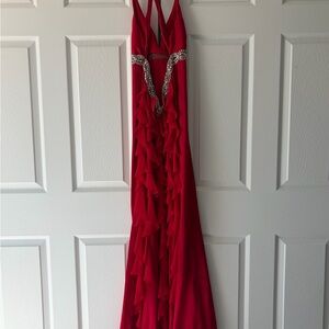 Blondie Nites Red Ruffled Maxi Dress